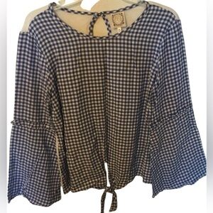 TruSelf Blue & White Gingham Tie Front Chic Womens Top Size Medium